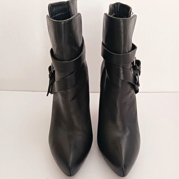 Animale Brazil Blk Leather Platform Ankle Boot Harness Strap High Block Heel  37 - Picture 4 of 13